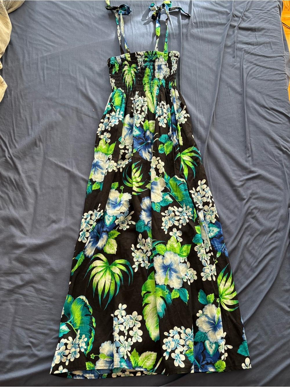 Tropical Floral Maxi Dress - Black, Blue & Green